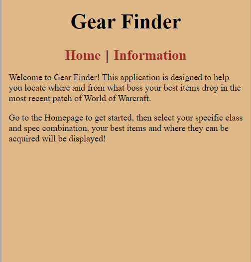 Gear Finder Landing Page